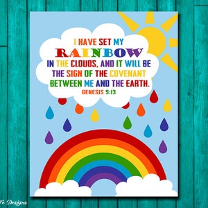 Genesis 9:13. God&#39;s Rainbow. God&#39;s Promise. Christian Wall Art. Sunday School Decor. Church Decor. Christian Playroom Wall Art. Bible Verse.