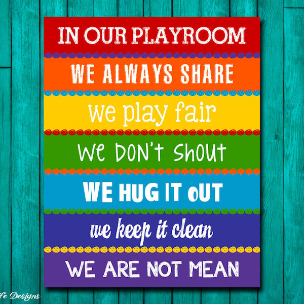 Playroom Rules Sign. Childrens Wall Art. Kids Room Decor. Rainbow Playroom Sign. Playroom Decor. Playroom Wall Art. In Our Playroom We...