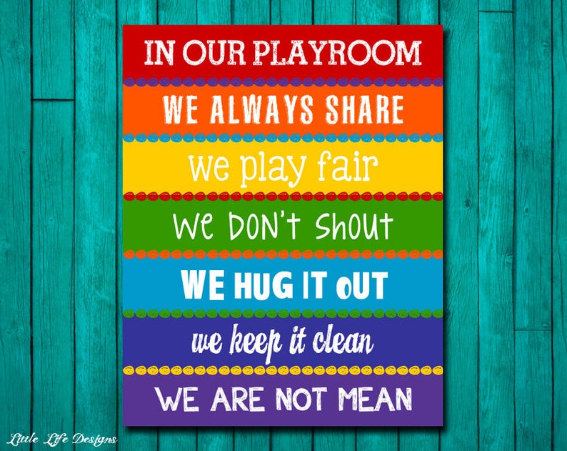 Playroom Rules Sign Childrens Wall Art Kids Room Decor Rainbow In Our We