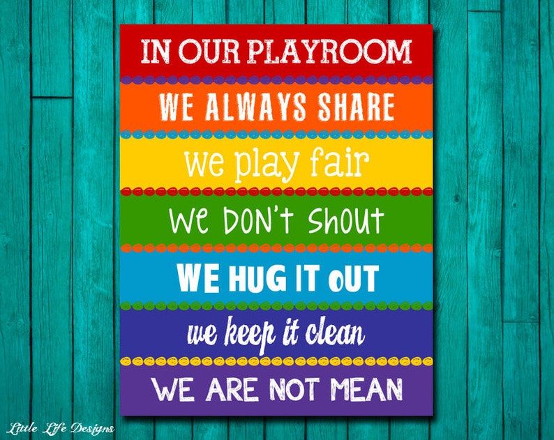 Playroom Rules Sign. Childrens Wall Art. Kids Room Decor. Rainbow Playroom Sign. Playroom Decor. Playroom Wall Art. In Our Playroom We... image 1