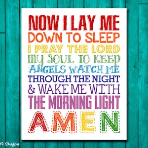 Now I lay me down to sleep sign. Bedtime Prayer. Childrens Prayer. Christian Wall Art. Kids Prayer Wall Art. Nursery Wall Art. Kids Wall Art image 1