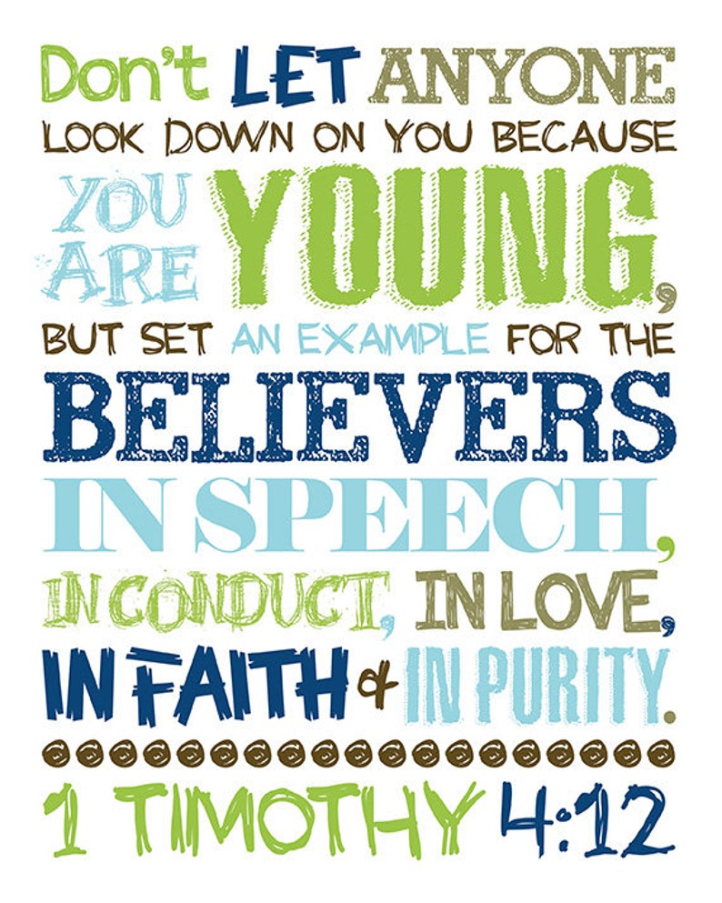 1 Timothy 412 Wall Art. Scripture. Boys Bible Verse. Etsy