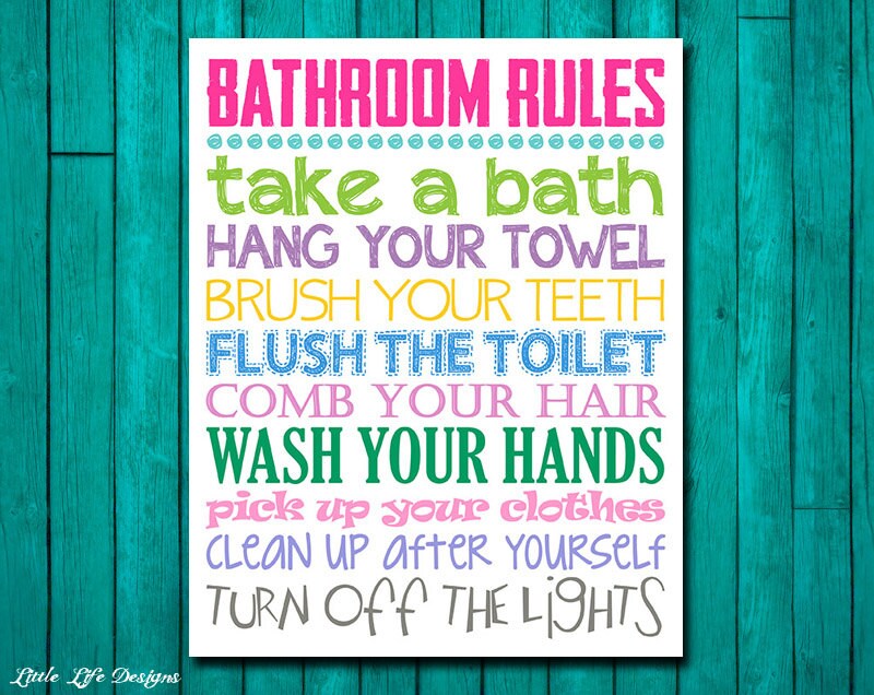 Bathroom Rules. Girls Bathroom Decor. Girls Bathroom Wall Art. Etsy