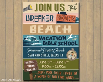 Breaker Rock Beach VBS Invitation 2024. Vacation Bible School Invite. Church Invite Card. VBS Announcement Postcard. VBS Invite 2024. Bible