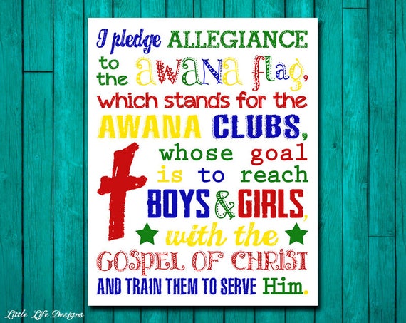 Pledge of Allegiance to the AWANA Flag. Youth Group Decor. Church Decor.  Christian Decor. Sunday School Wall Art. AWANA Club Flag Pledge. - Etsy