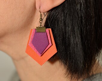 Statement leather earrings for her in the color of your choice under 20 dollars