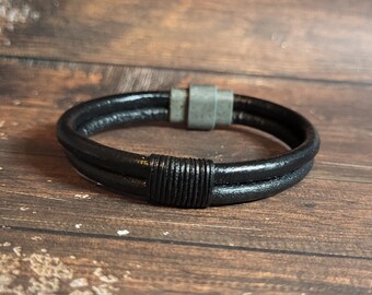 Bracelet en cuir noir pour homme, bijoux nautiques faits à la main, cadeau pour la promotion de mon père, pour l’anniversaire de mon fils