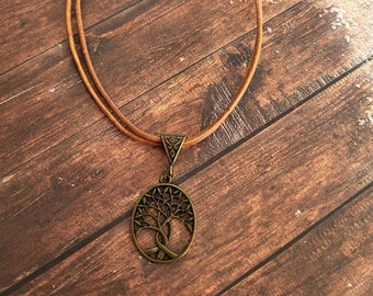 Tree of life necklace, yggdrasil jewelry, leather necklace, couple gift idea
