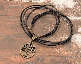 Mens tree of life necklace, yggdrasil jewelry, gift idea for him, bronze pendant, leather necklace