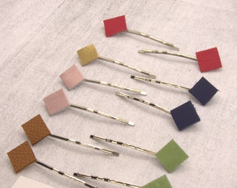 Leather geometric hair clip for her sold by the piece available in a variety of colors