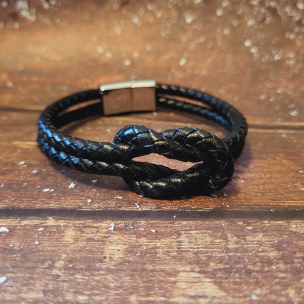 Bracelet en cuir tressé pour hommes, bracelet Infini noeud, bijoux à la mode pour lui, cadeau pour papa