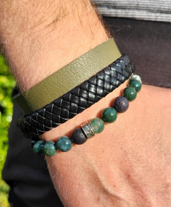 Mens Set of 3 Matching Bracelets BROOKLYN, Leather and Gem