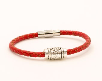 Red leather bracelet, braided bracelet for couples, love symbol jewelry, gift for lovers