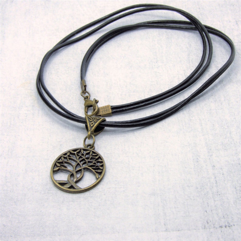 Tree of life necklace, yggdrasil jewelry, leather necklace, couple gift idea Black