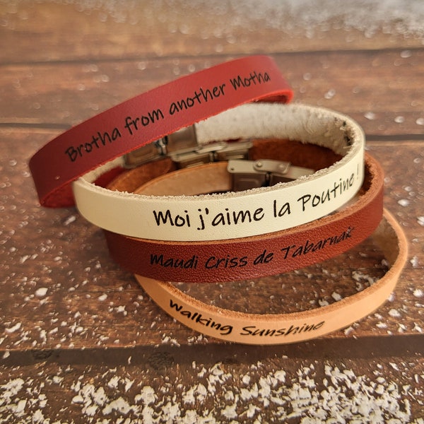 Bracelet en cuir personnalisé, bracelet uni avec personnalisation du nom ou du texte, idée cadeau personnalisé pour hommes femmes