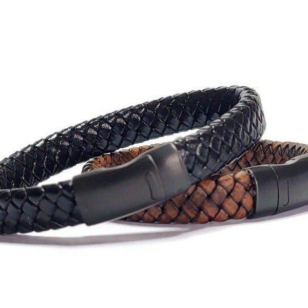 Bracelet cuir homme, bracelet cuir tressé noir ou marron, idée cadeau témoin de mariage à moins de 40 euros