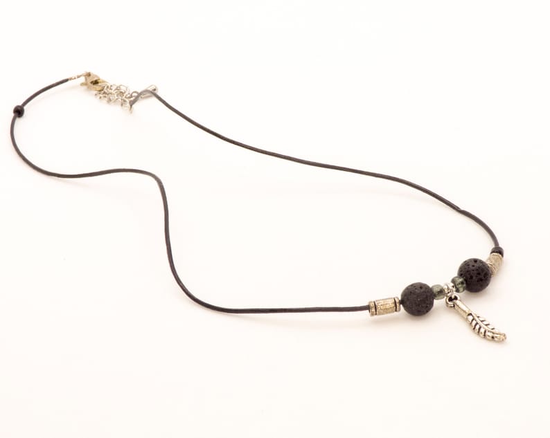 Black leather necklace for her or him minimal styled