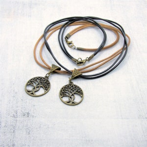 Tree of life necklace, yggdrasil jewelry, leather necklace, couple gift idea 1 noir + 1 tan