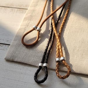 Glasögonhållare i läder, handgjort glasögonhalsband, originell unisexpresent för under 30 euro