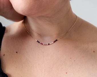 Thin 16 k gold plated necklace, beaded jewelry, minimalist choker, gift idea for mom