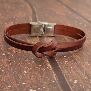 Infinity leather bracelet, Brown sailor love knot bangle, Gift for husband under 50 dollars