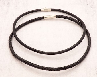 Minimalist leather choker, Braided or not Cord Necklace with Stainless Steel Secure Magnetic Clasp gender neutral