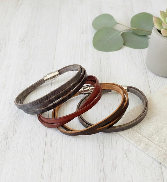 Bracelet en cuir unisexe CODY multi brins croisés, bijoux unisexe fait main, idée cadeau pour couple
