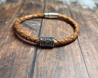 Bracelet en cuir tressé rune viking, bijoux faits à la main pour hommes, idée de cadeau pour notre anniversaire de mariage