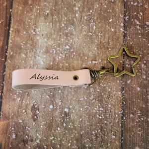 Personalized leather keychain, custom name keyring, laser engraved keyfob, unique original handmade gift, cool neutral accessory under 20