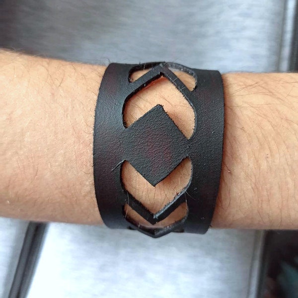 Mens leather bracelet, cut out cuff for men, gift idea  under 50 dollars