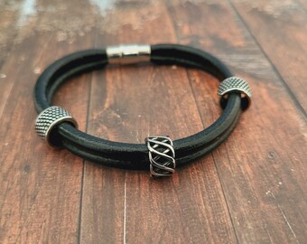 Bracelet double brin cuir et acier inoxydable, bracelet pour homme, idée cadeau pour les 50 ans de mon frere