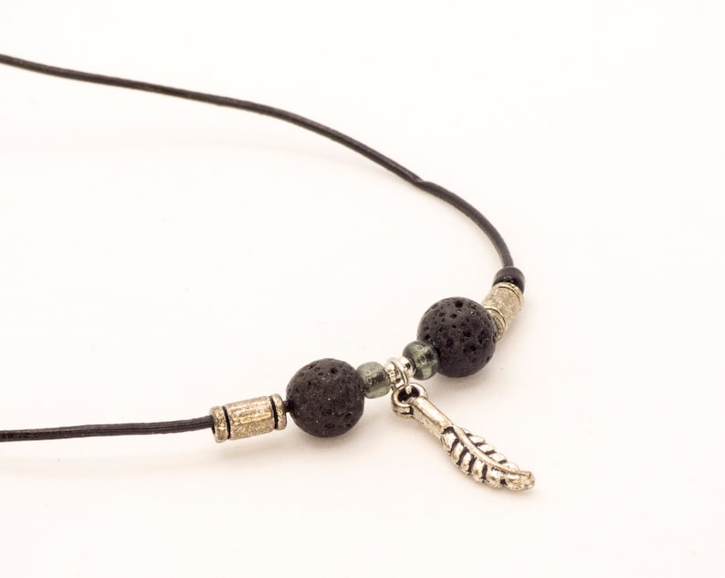 Black leather necklace for her or him minimal styled