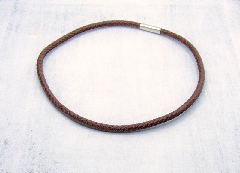 Collana Girocollo In Pelle Nera Marrone Con Corda Intrecciata - Foto 5