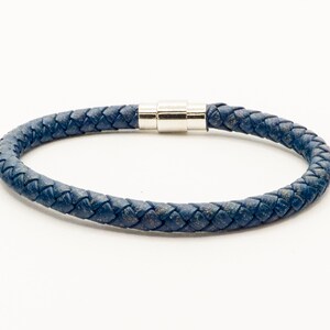 Braided leather bracelet, men women handmade jewelry, gift idea for wedding anniversary under 30 dollars bleu jean