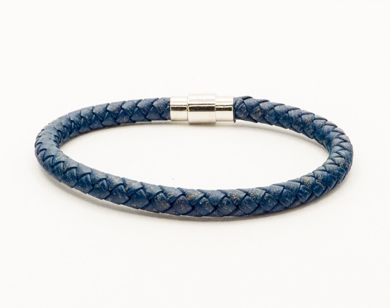 Braided leather bracelet, men women handmade jewelry, gift idea for wedding anniversary under 30 dollars bleu jean