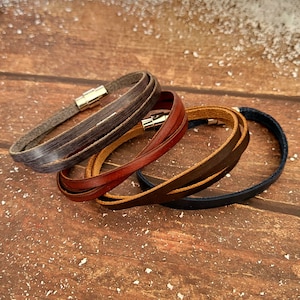 Leather bracelet gender neutral, multi strand bracelet, unisex jewelry handmade, gift idea for Valentine