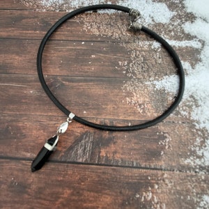 Minimalist leather choker, Yoga healing gemstone pendant, necklace gender neutral