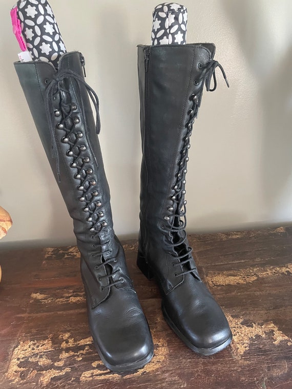 Vintage Leather lace up knee boots