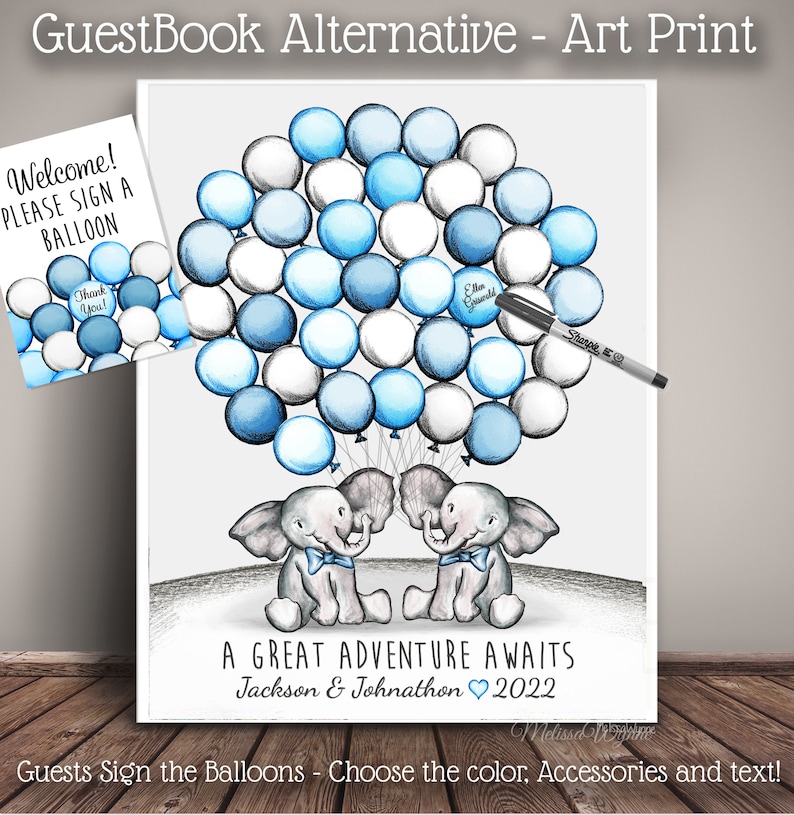 Elephant Twins Baby Shower Guest Book Alternative Guests Etsy