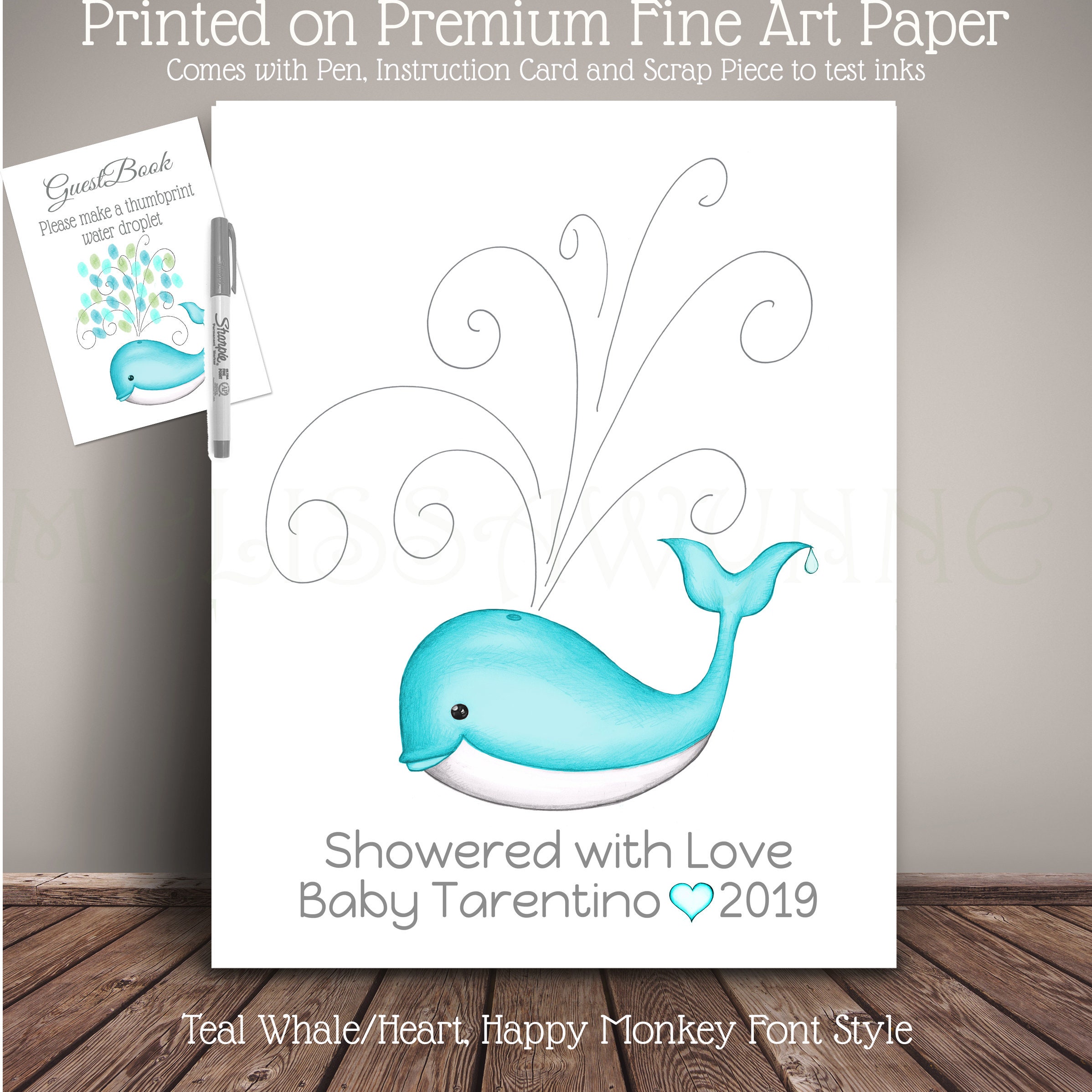 Whale Baby Shower Guest Book THUMBPRINT DROPLETS Guest Sign Etsy