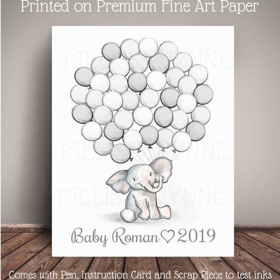 Watercolor Elephant Baby Shower Guest Book Alternative Guests Sign A Balloon Wce Bl Og Kp19x - 