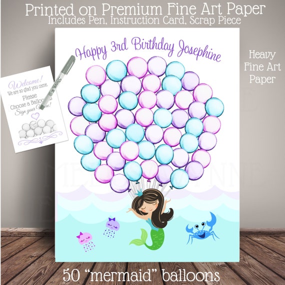 Mermaid Baby Shower Guest Book Alternative Custom Colors Unique Decor For Girl With Balloons