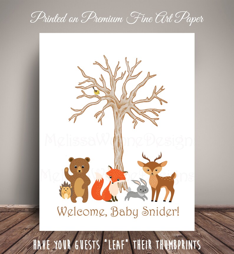 Fine Art Paper kp19 Thumbprint Tree Guest Record for Woodland Nursery Woodland Creatures Baby Shower Nursery Art Memorabilia