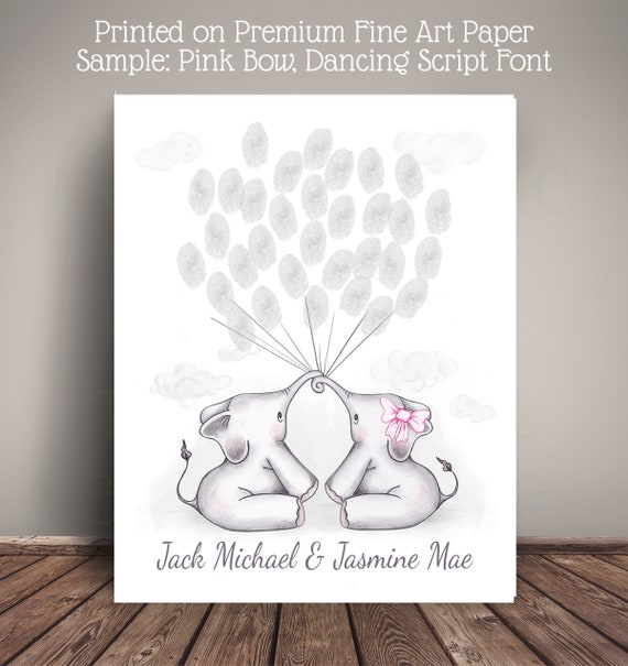 Twins Elephants Baby Shower Guest Book Twin Elephant Birthday Twin Guest Book Alternative