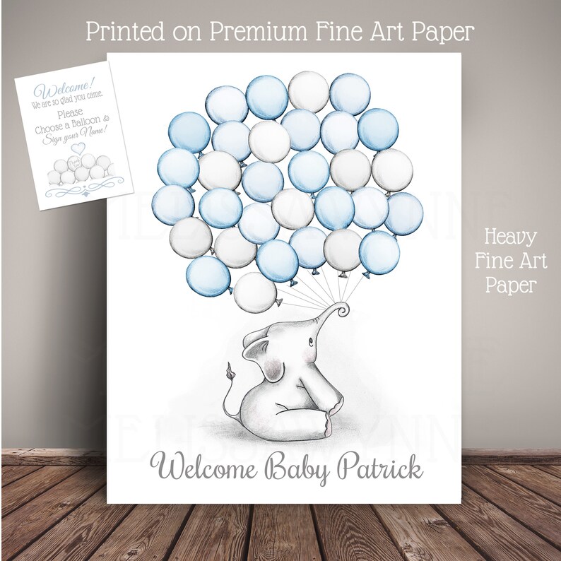 Balloon Sign In ebt-BLGY-BL kp19 Blue Elephant Baby Shower Guest Book Alternative Baby Shower Birthday