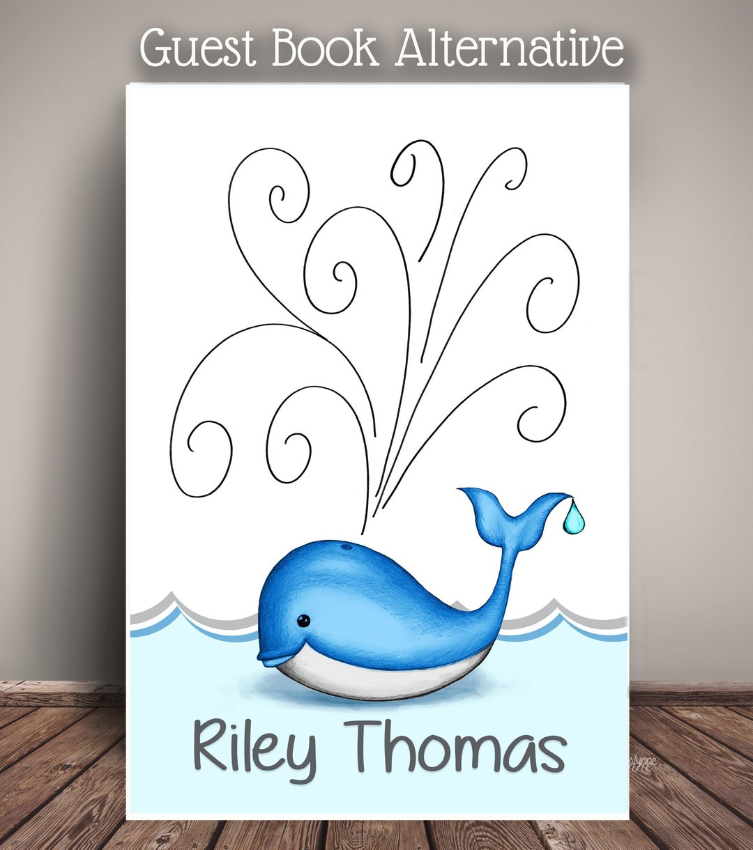 Whale Guest Book THUMBPRINT DROPLETS Guest Sign in Guest Book - Etsy