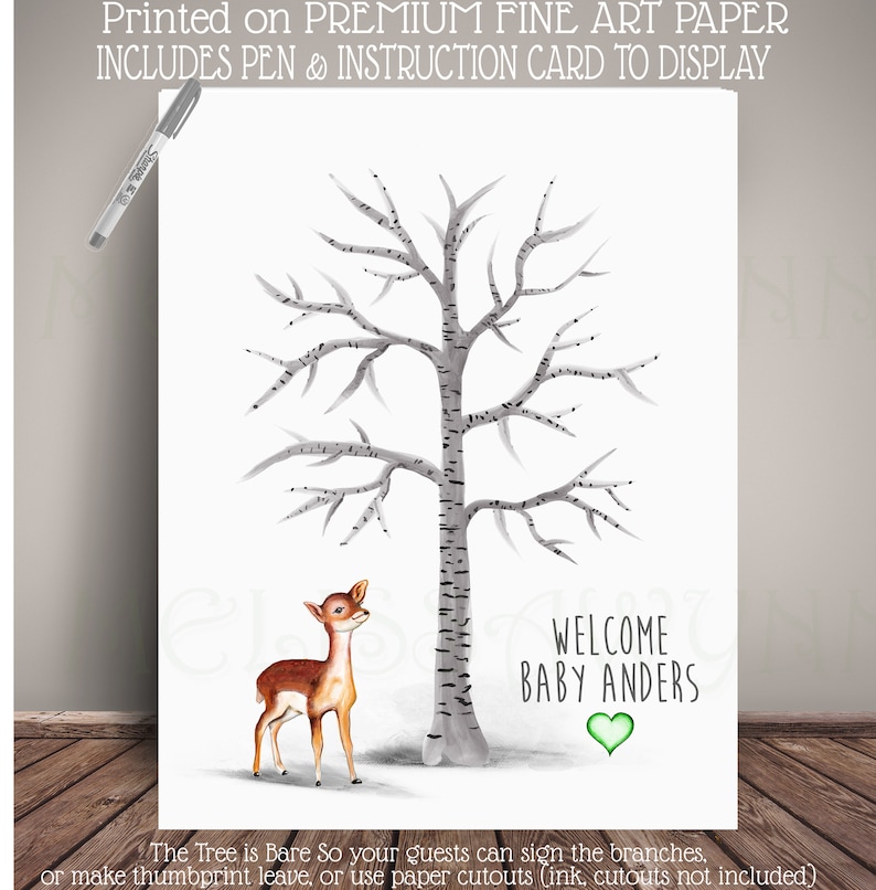 Woodland Deer Baby Shower Memorabilia Art Print Thumbprint | Etsy