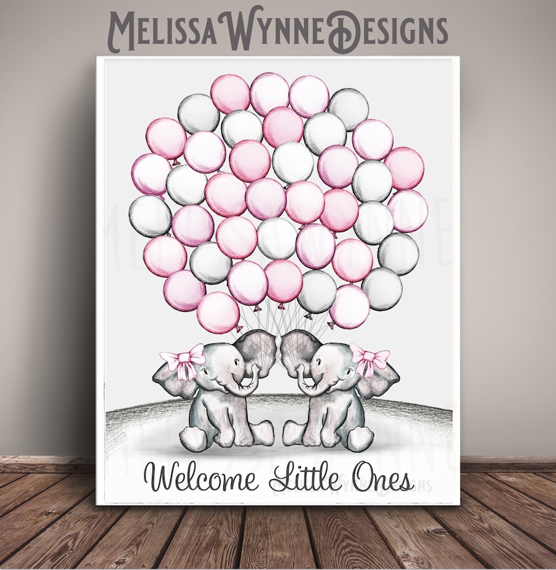 Elephant Twins Baby Shower Guest Book Alternative Guests Etsy