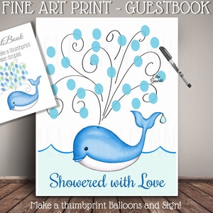Whale Guest Book THUMBPRINT DROPLETS Guest Sign in Guest Book - Etsy