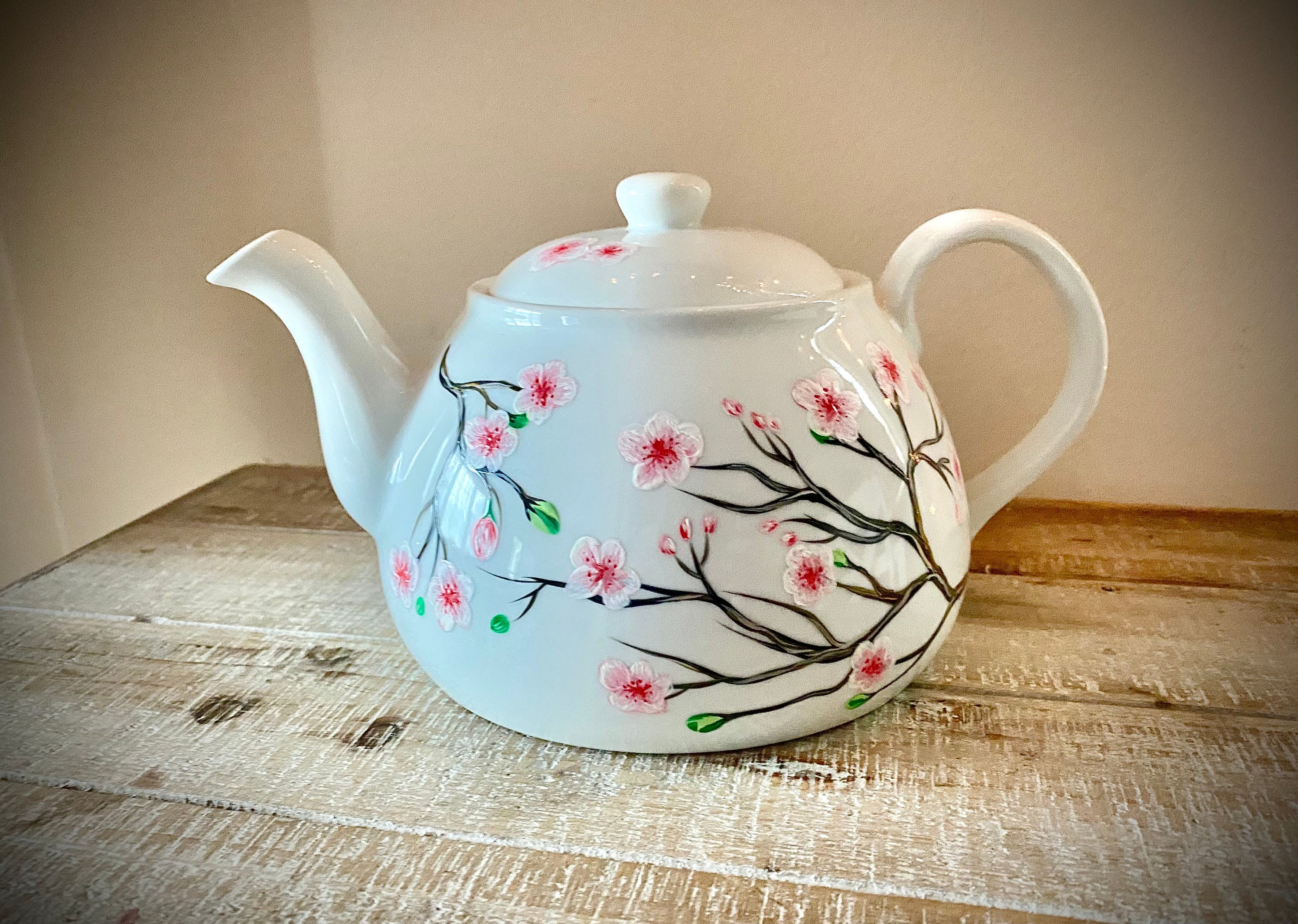 Cherry Blossom Tea Set Teapot Sugar and Cream Hand Painted Etsy